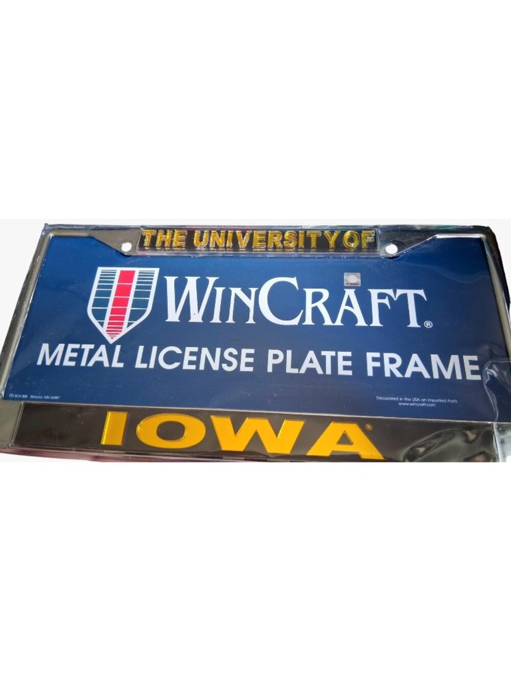 The University Of Iowa Wincraft Metal License Plate Frame New Sealed Chrome Blac